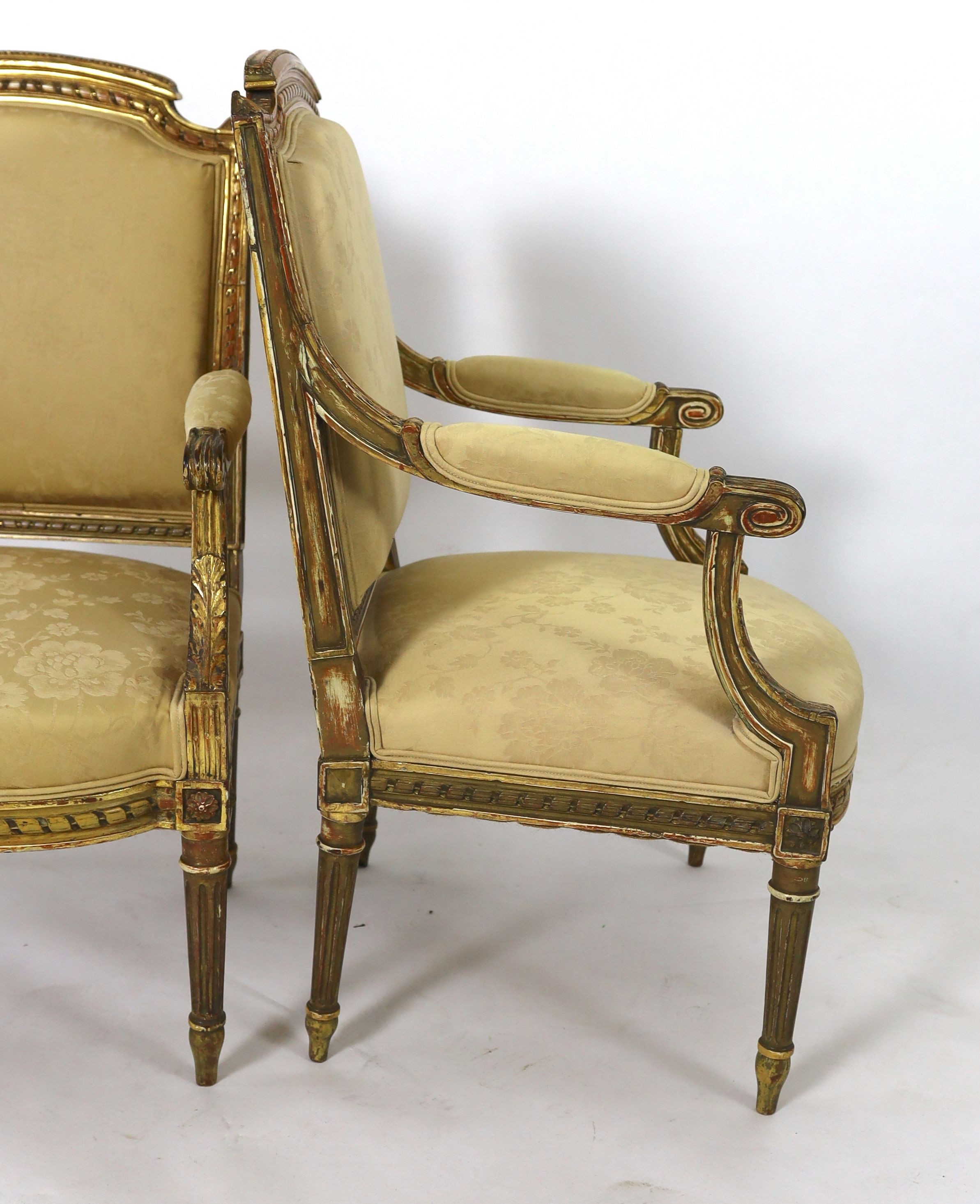 A good pair of 19th century French gilt wood elbow chairs 101 cm high, 62cm wide.